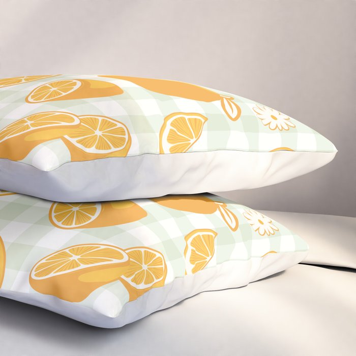 Lemons on Pastel Sage Green Gingham Pillow Sham Gallery Image 3