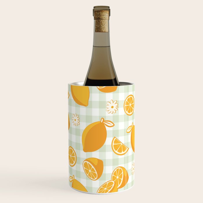 Lemons on Pastel Sage Green Gingham Wine Chiller Gallery Image 3