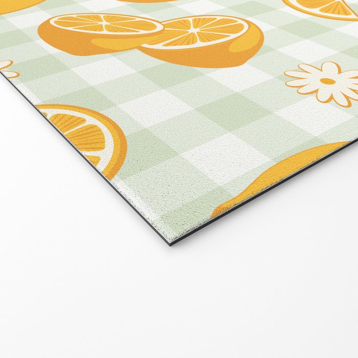 Lemons on Pastel Sage Green Gingham Welcome Mat Gallery Image 2