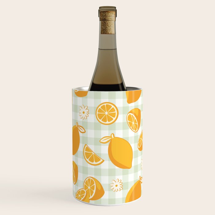 Lemons on Pastel Sage Green Gingham Wine Chiller Gallery Image 2