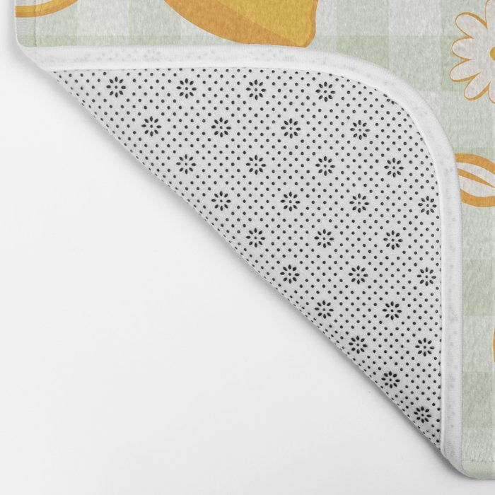 Lemons on Pastel Sage Green Gingham Bath Mat Gallery Image 2