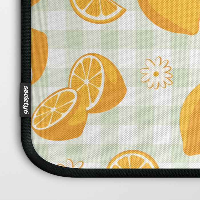 Lemons on Pastel Sage Green Gingham Laptop Sleeve Gallery Image 3