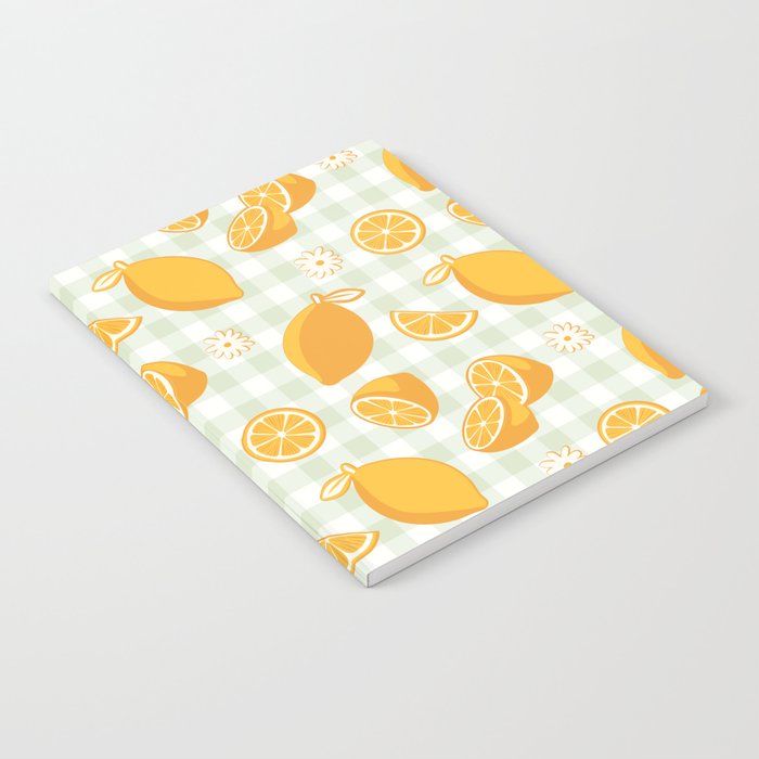 Lemons on Pastel Sage Green Gingham Notebook Gallery Image 2