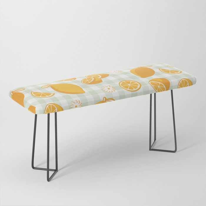 Lemons on Pastel Sage Green Gingham Bench Gallery Image 1