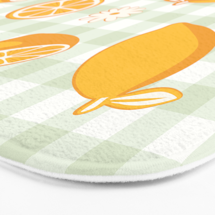 Lemons on Pastel Sage Green Gingham Bath Mat Gallery Image 3