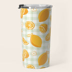 Lemons on Pastel Sage Green Gingham Travel Mug Gallery Image 3