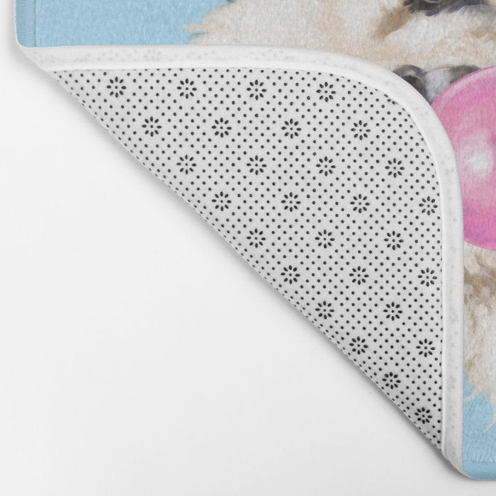 Bubble Gum Sneaky Llama in Blue Bath Mat Gallery Image 2
