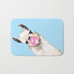 Bubble Gum Sneaky Llama in Blue Bath Mat Gallery Image 1