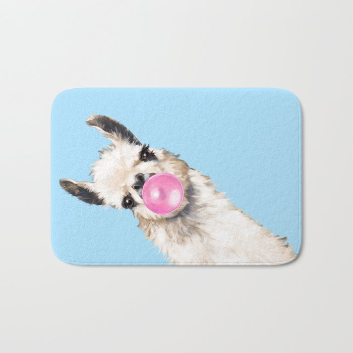 Bubble Gum Sneaky Llama in Blue Bath Mat Gallery Image 1