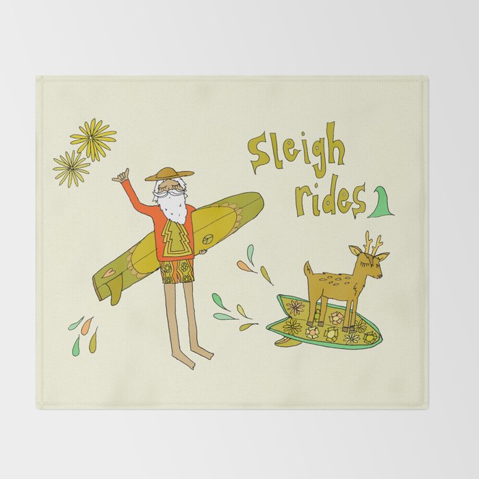 sleigh rides // surfing santa // retro surf art by surfy birdy Throw Blanket Gallery Image 2