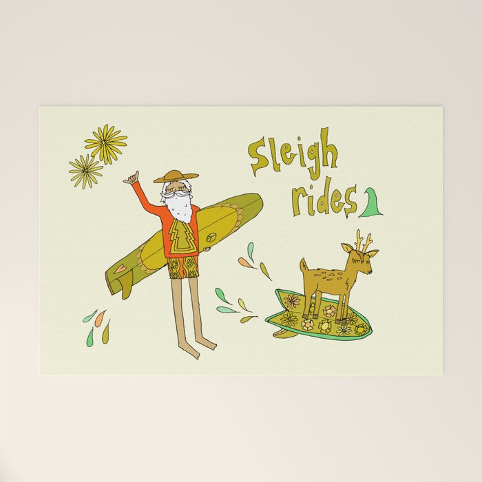 sleigh rides // surfing santa // retro surf art by surfy birdy Welcome Mat Gallery Image 1