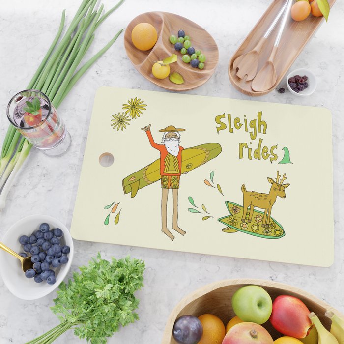 sleigh rides // surfing santa // retro surf art by surfy birdy Cutting Board Gallery Image 2