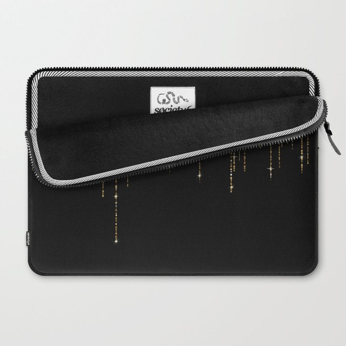 Luxury Chic Black Gold Sparkly Glitter Fringe Laptop Sleeve Gallery Image 2