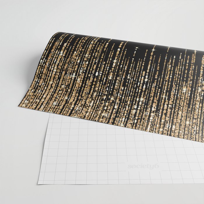 Luxury Chic Black Gold Sparkly Glitter Fringe Wrapping Paper Gallery Image 2