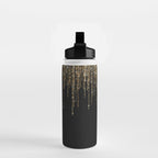 Luxury Chic Black Gold Sparkly Glitter Fringe Water Bottle Gallery Image 2
