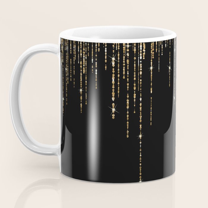 Luxury Chic Black Gold Sparkly Glitter Fringe Coffee Mug Gallery Image 3