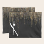 Luxury Chic Black Gold Sparkly Glitter Fringe Placemat Gallery Image 1