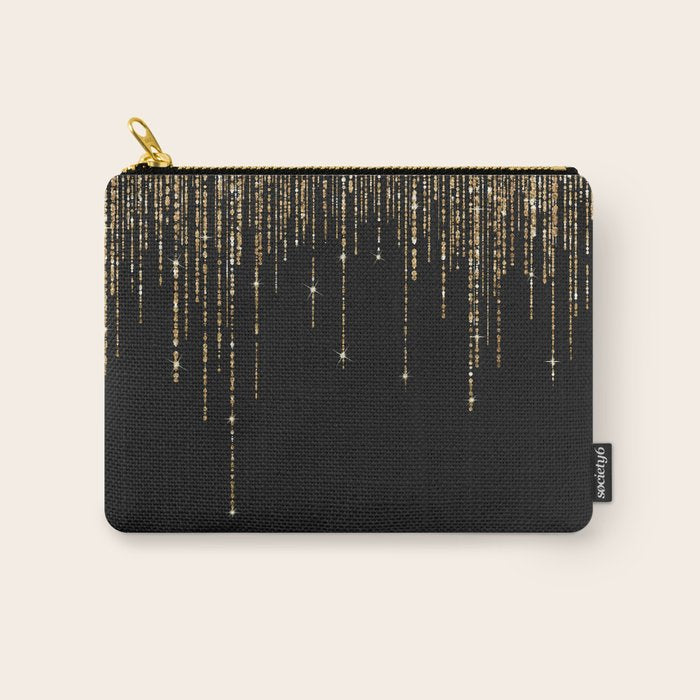 Luxury Chic Black Gold Sparkly Glitter Fringe Carry All Pouch Gallery Image 1