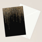 Luxury Chic Black Gold Sparkly Glitter Fringe Stationery Card Gallery Image 2