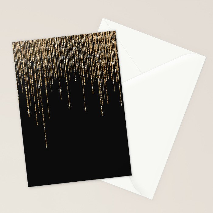 Luxury Chic Black Gold Sparkly Glitter Fringe Stationery Card Gallery Image 2