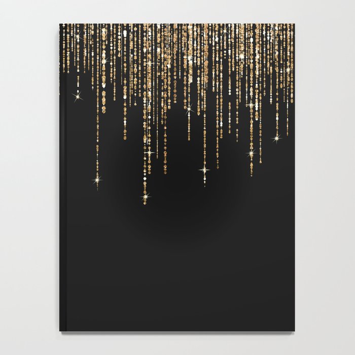 Luxury Chic Black Gold Sparkly Glitter Fringe Notebook Gallery Image 4