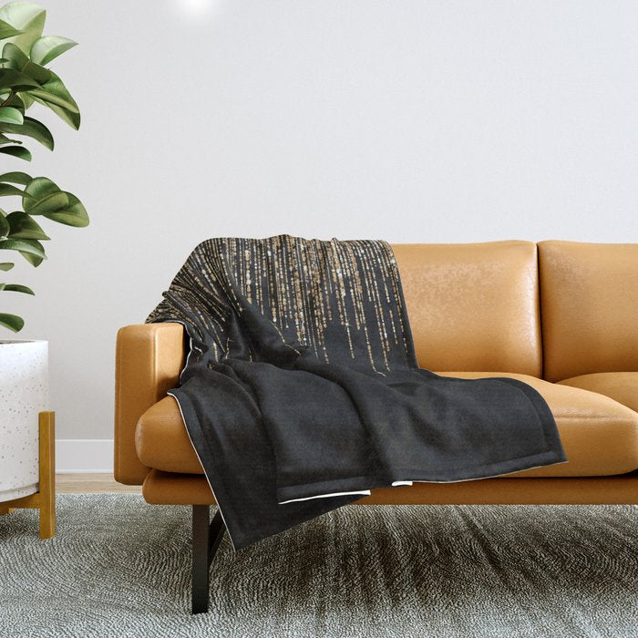 Luxury Chic Black Gold Sparkly Glitter Fringe Throw Blanket Gallery Image 1