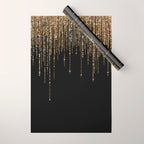 Luxury Chic Black Gold Sparkly Glitter Fringe Wrapping Paper Gallery Image 1
