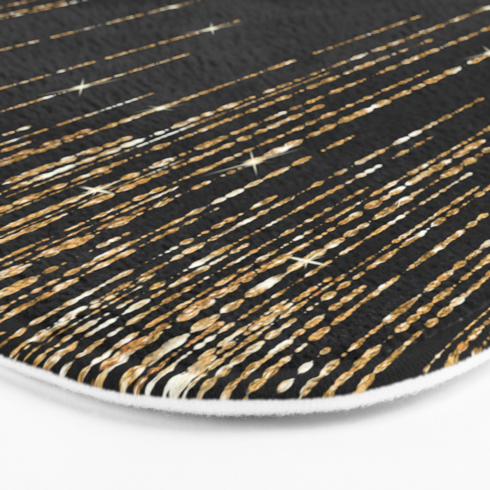 Luxury Chic Black Gold Sparkly Glitter Fringe Bath Mat Gallery Image 3
