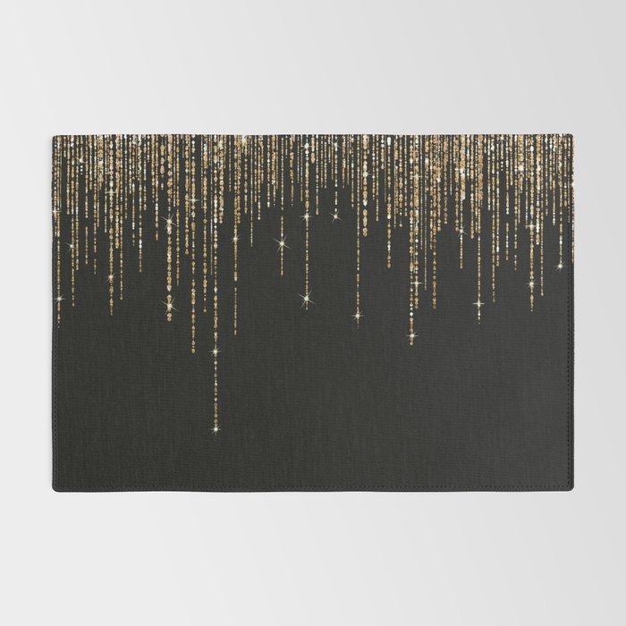 Luxury Chic Black Gold Sparkly Glitter Fringe Rug Gallery Image 2