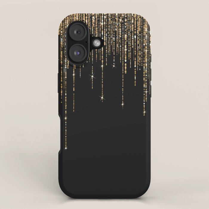 Luxury Chic Black Gold Sparkly Glitter Fringe iPhone Case Gallery Image 1