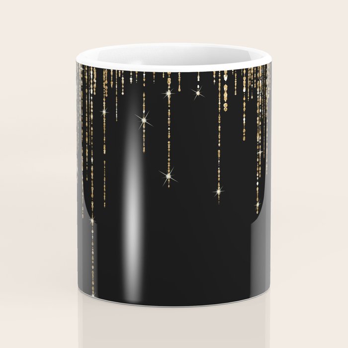 Luxury Chic Black Gold Sparkly Glitter Fringe Coffee Mug Gallery Image 4