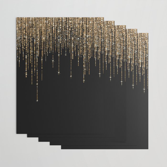 Luxury Chic Black Gold Sparkly Glitter Fringe Wrapping Paper Gallery Image 3