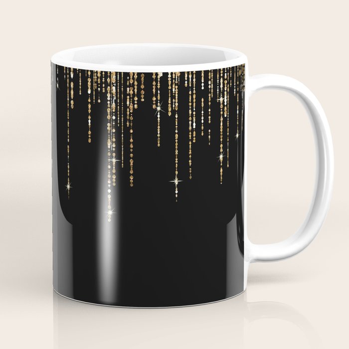 Luxury Chic Black Gold Sparkly Glitter Fringe Coffee Mug Gallery Image 1