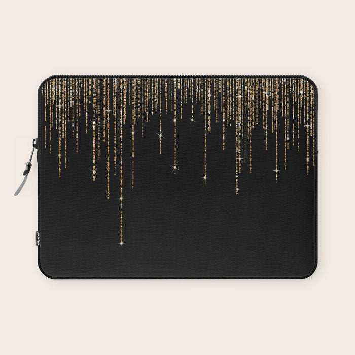 Luxury Chic Black Gold Sparkly Glitter Fringe Laptop Sleeve Gallery Image 1