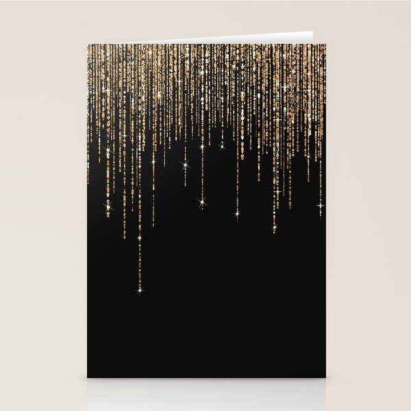 Luxury Chic Black Gold Sparkly Glitter Fringe Stationery Card Gallery Image 1