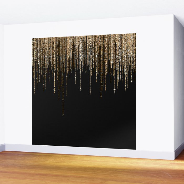 Luxury Chic Black Gold Sparkly Glitter Fringe Wall Mural Gallery Image 2