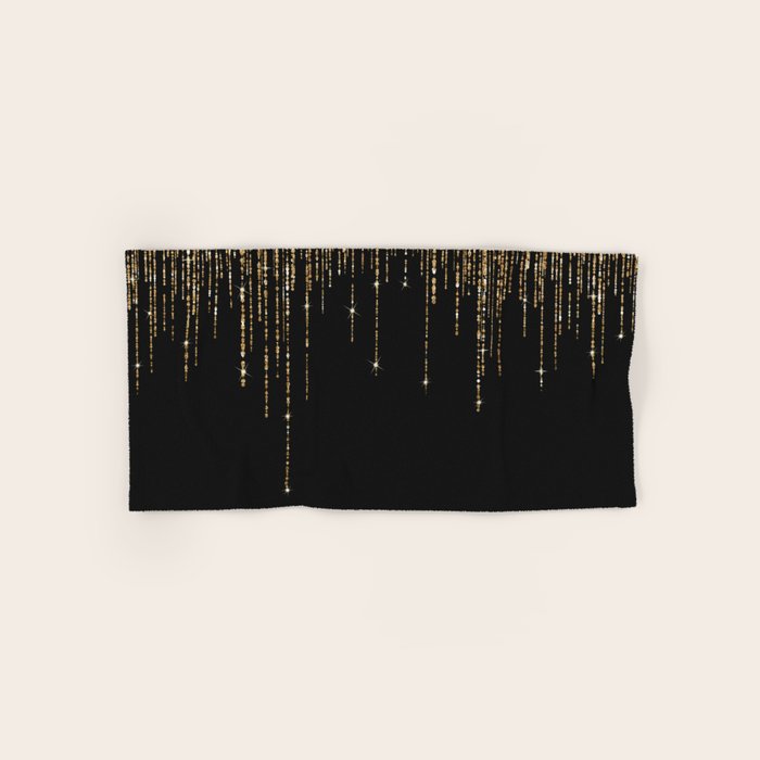 Luxury Chic Black Gold Sparkly Glitter Fringe Bath Towel Gallery Image 1