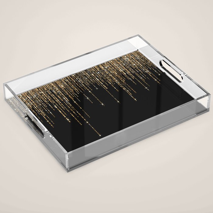 Luxury Chic Black Gold Sparkly Glitter Fringe Acrylic Tray Gallery Image 1