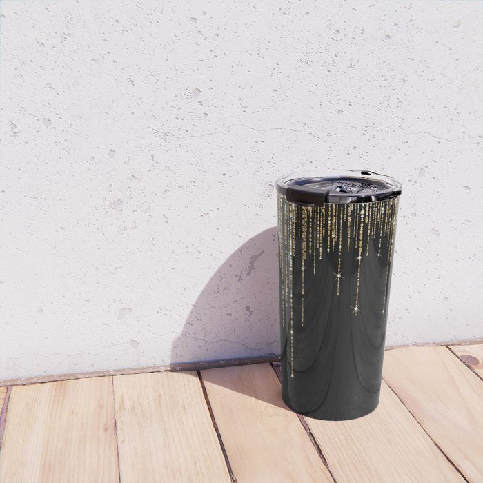 Luxury Chic Black Gold Sparkly Glitter Fringe Travel Mug Gallery Image 4