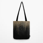 Luxury Chic Black Gold Sparkly Glitter Fringe Tote Bag Gallery Image 2