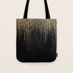 Luxury Chic Black Gold Sparkly Glitter Fringe Tote Bag Gallery Image 1