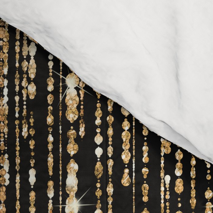 Luxury Chic Black Gold Sparkly Glitter Fringe Comforter Gallery Image 4