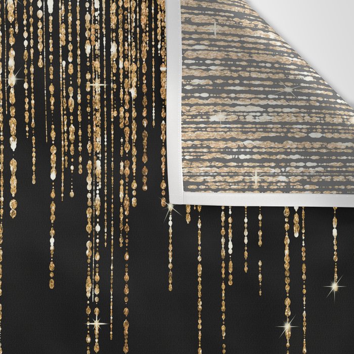 Luxury Chic Black Gold Sparkly Glitter Fringe Wall Tapestry Gallery Image 3