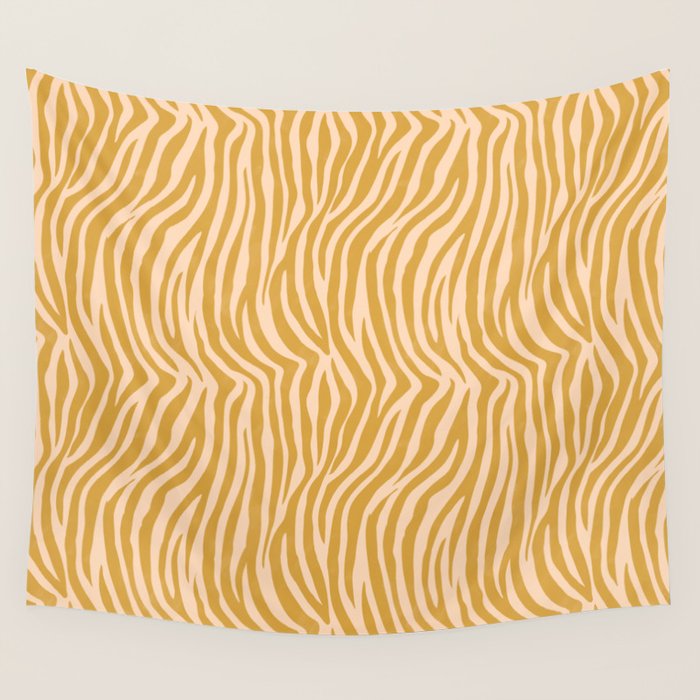 Dopamine Zebra Print In Amber Yellow Wall Tapestry Gallery Image 4