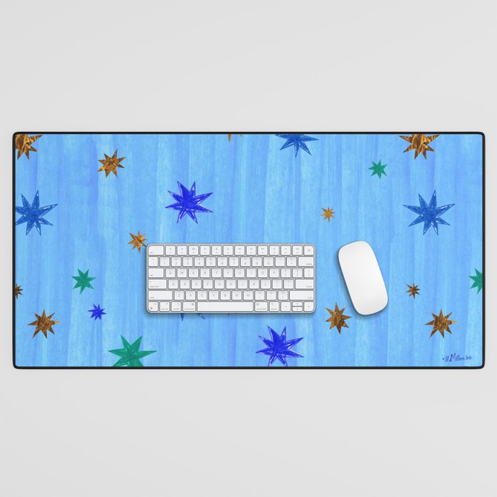 Celestial Star Twinkle in Blue Watercolor Desk Mat Gallery Image 1