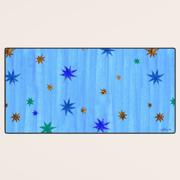Celestial Star Twinkle in Blue Watercolor Desk Mat Gallery Image 3