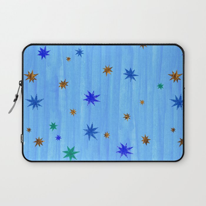Celestial Star Twinkle In Blue Watercolor Laptop Sleeve