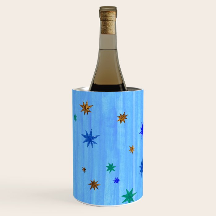 Celestial Star Twinkle in Blue Watercolor Wine Chiller Gallery Image 2