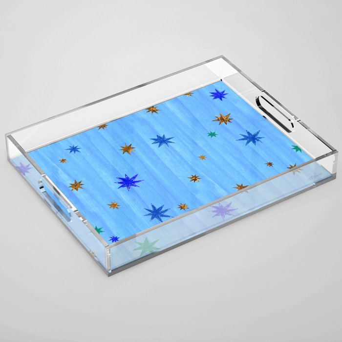Celestial Star Twinkle in Blue Watercolor Acrylic Tray Gallery Image 1