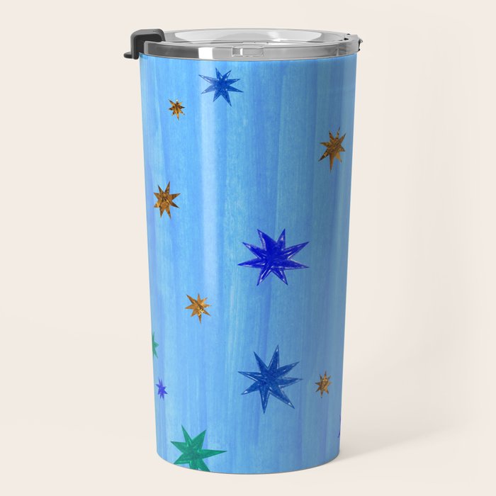 Celestial Star Twinkle in Blue Watercolor Travel Mug Gallery Image 3